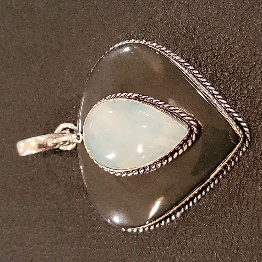 Black Onyx & Moonstone Pendant - Plated